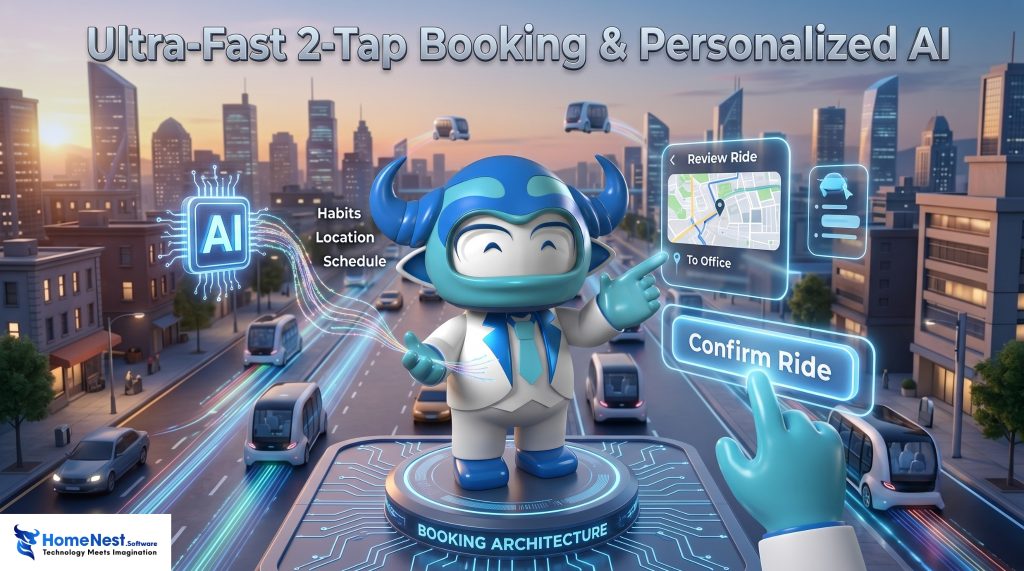 Ultra-Fast 2-Tap Booking & Personalized AI